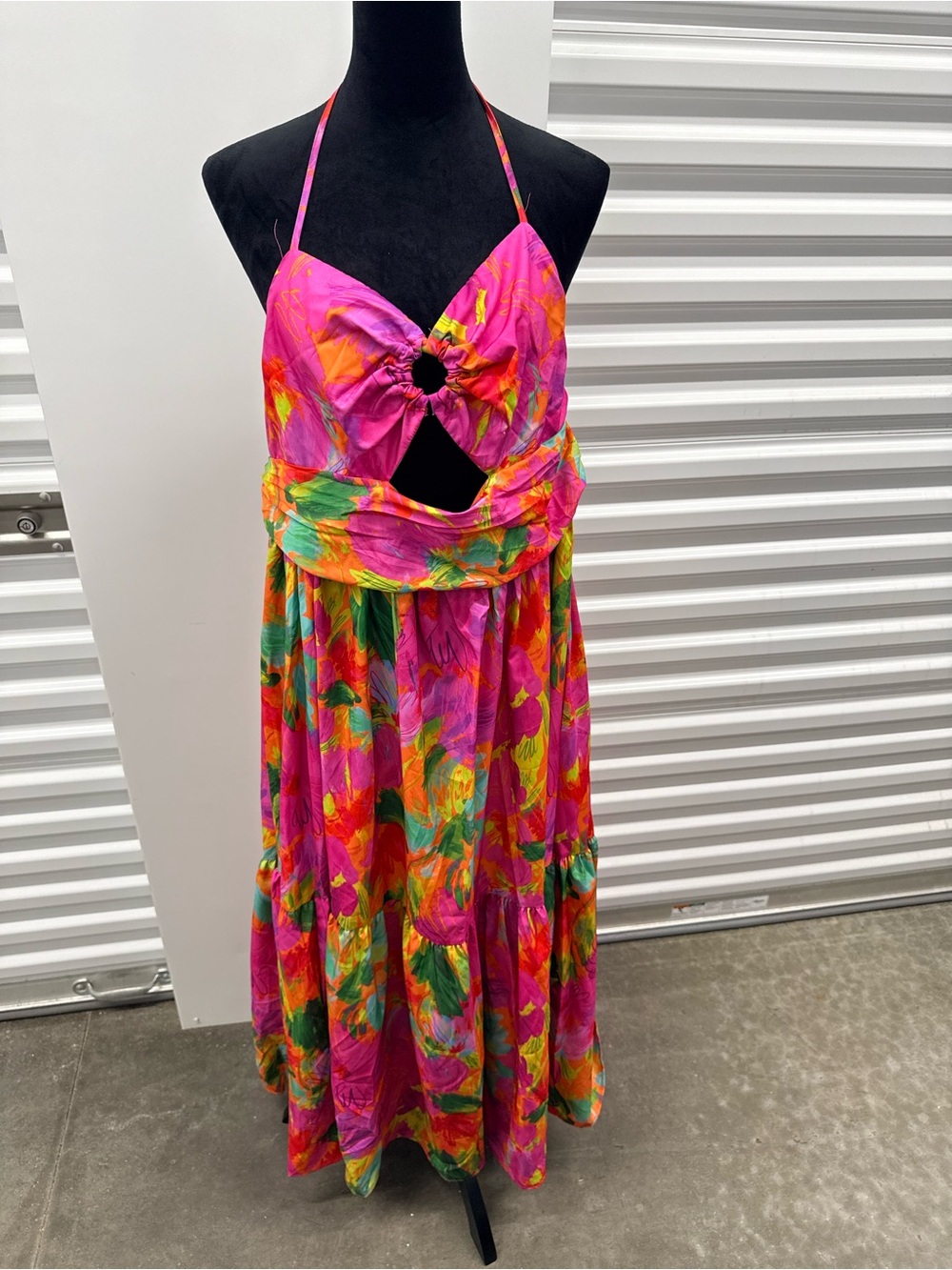 Bright Pink Floral Halter women Dress